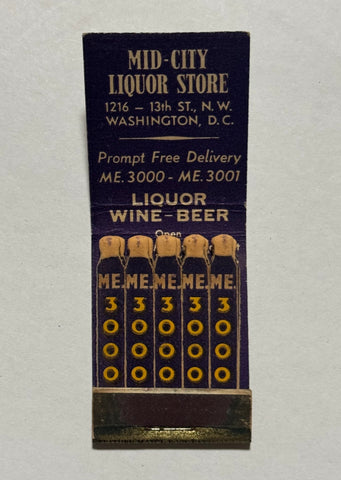 "Mid-City Liquor Store" Washington, DC Vintage Feature Matchbook