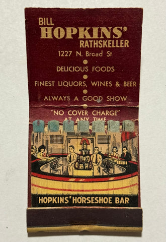 "Bill Hopkins Rathskeller" Phila, PA Vintage Feature Matchbook