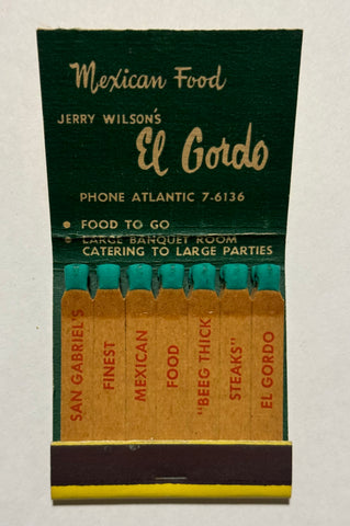 "Jerry Wilson’s El Gordo" San Gabriel, CA Vintage Feature Matchbook