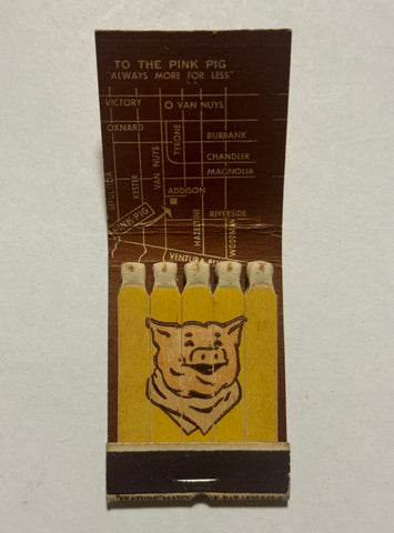 "Pink Pig Restaurant" Van Nuys, CA Vintage Feature Matchbook