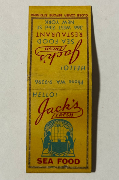 "Jacks Fresh Seafood Restaurant" New York, NY Vintage Feature Matchbook