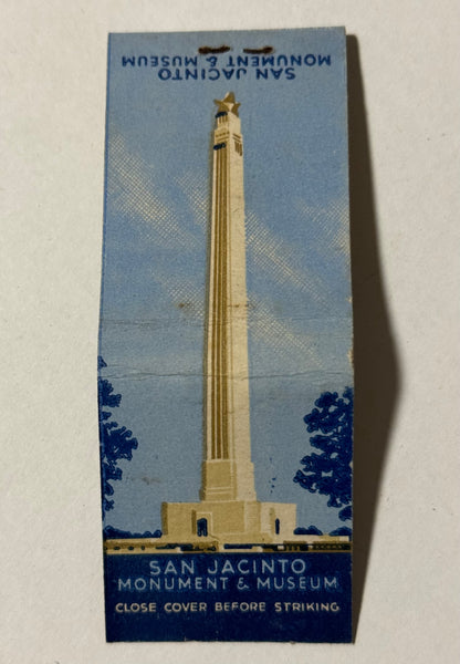 "San Jacinto Monument" Houston, TX Vintage Feature Matchbook with a Vertical Full Length Cover