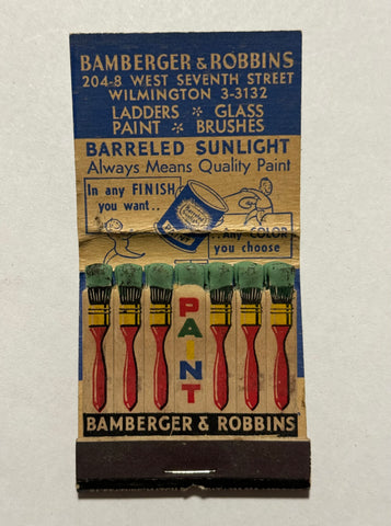 "Bamberger & Robbin’s Masury Paint" Wilmington, DE Vintage Feature Matchbook