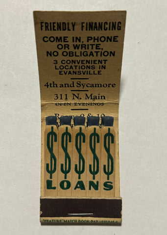 "Interstate Finance & Loan Companies" Evansville, IN Vintage Feature Matchbook