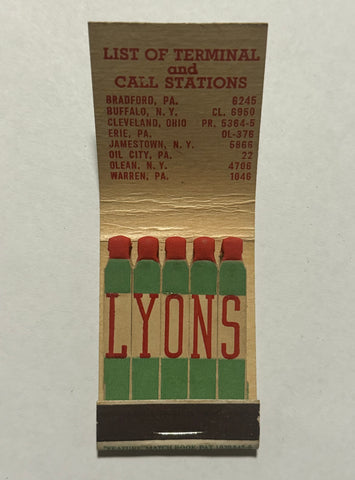 "Lyons Transportation Company" Vintage Feature Matchbook