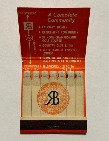 "Rancho Bernardo" San Diego, CA Vintage Feature Matchbook