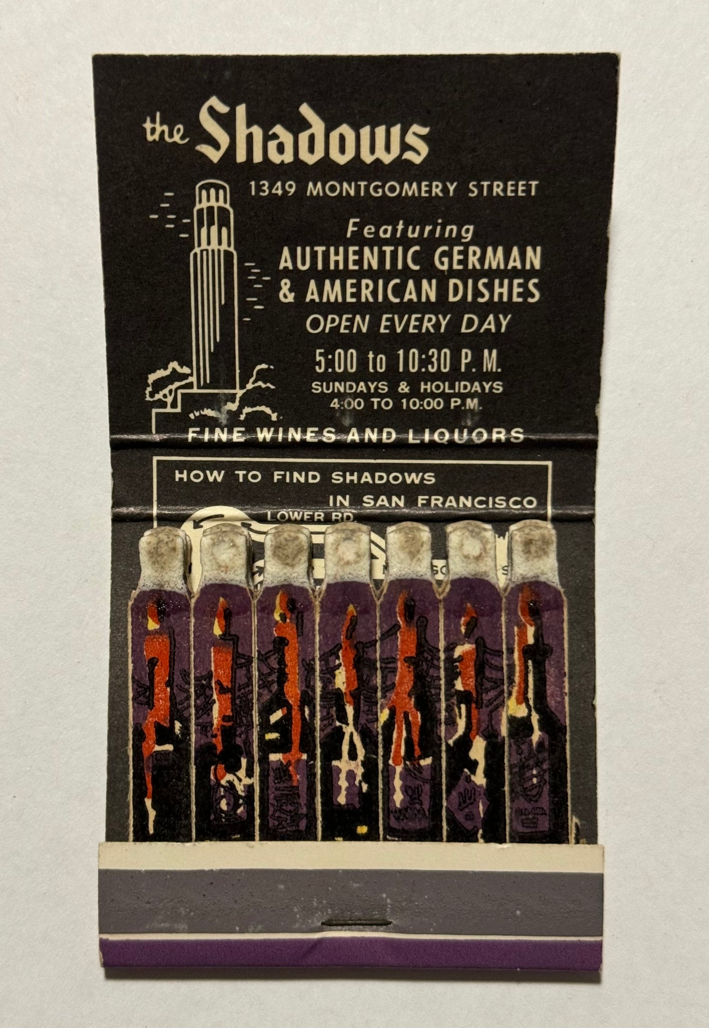 "The Shadows" San Francisco, CA Vintage Feature Matchbook