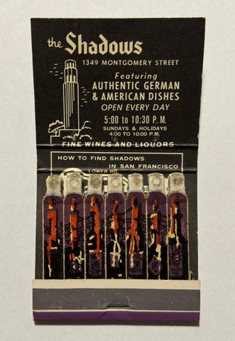 "The Shadows" San Francisco, CA Vintage Feature Matchbook