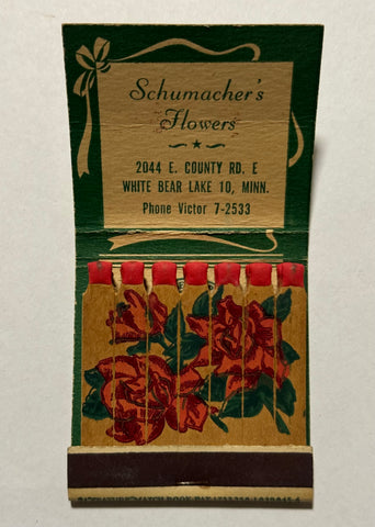 "Schumacher’s Flowers" White Bear Lake, MN Vintage Feature Matchbook