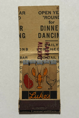 "Luke’s Lodge Restaurant and Cocktail Bar" Tiverton, RI Vintage Feature Matchbook W/ a Mis-cut Cover