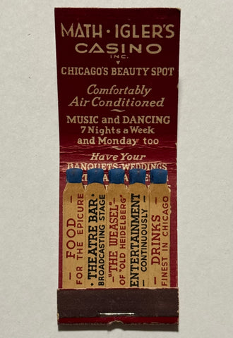 "Math Igler's Casino Inc." Chicago, IL Vintage Feature Matchbook