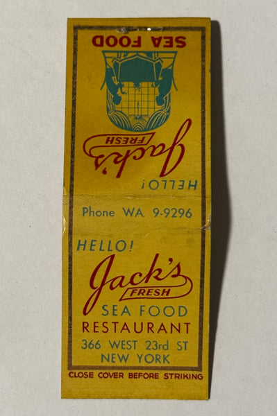 "Jacks Fresh Seafood Restaurant" New York, NY Vintage Feature Matchbook