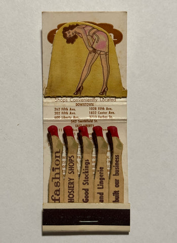 "Fashion Hosiery Shops" Tri-State Area Vintage Feature Matchbook with Pop-Up Display