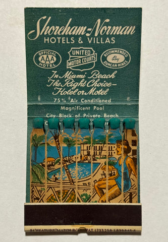 "Shoreham-Norman Hotels and Villas" Miami Beach, FL Vintage Feature Matchbook