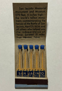 "San Jacinto Monument" Houston, TX Vintage Feature Matchbook with a Vertical Full Length Cover