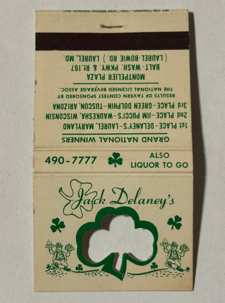 "Jack Delaney’s Irish Pizza Pub" Laurel, MD Vintage Feature Matchbook with a Knot-Hole Cover!