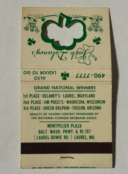 "Jack Delaney’s Irish Pizza Pub" Laurel, MD Vintage Feature Matchbook with a Knot-Hole Cover!