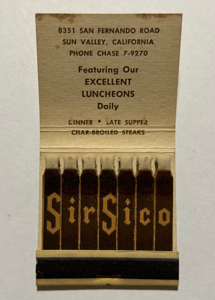 "Sir Sico Restaurant" Sun Valley, CA Vintage Feature Matchbook