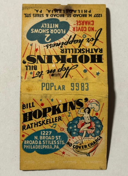 "Bill Hopkins Rathskeller" Phila, PA Vintage Feature Matchbook