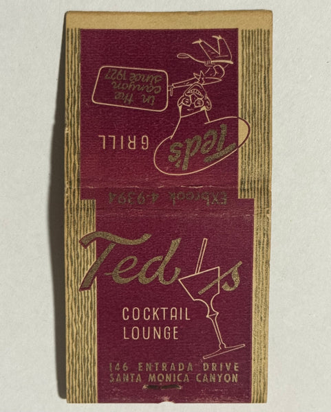 "Ted's Grill and Cocktails" Santa Monica, CA Vintage Feature Matchbook