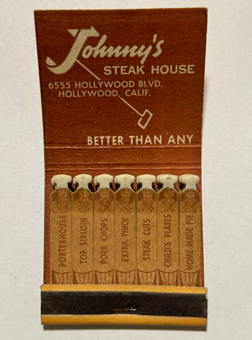 "Johnny’s Steak House" Hollywood, CA Vintage Feature Matchbook