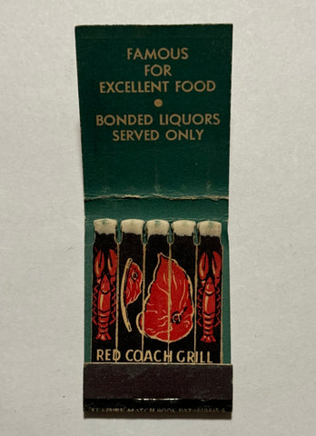 "Red Coach Grill" Wayland, MA Vintage Feature Matchbook w/ a Full-Length Cover