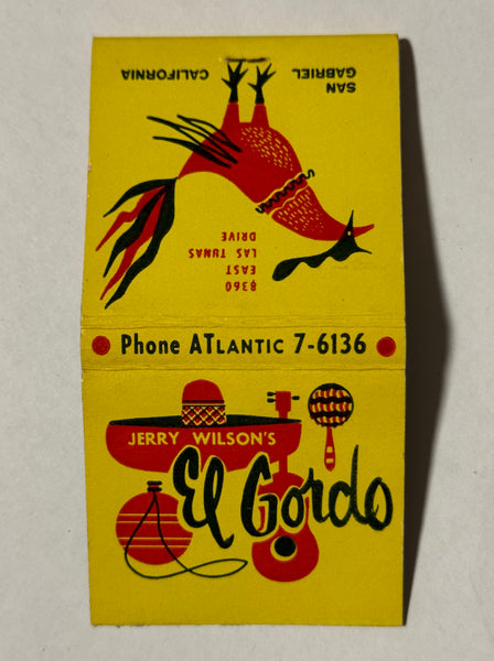 "Jerry Wilson’s El Gordo" San Gabriel, CA Vintage Feature Matchbook