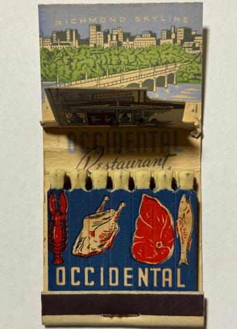 "Occidental Restaurant" Richmond, VA Vintage Feature Matchbook with a Pop-Up Cover!