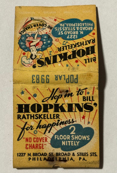 "Bill Hopkins Rathskeller" Phila, PA Vintage Feature Matchbook