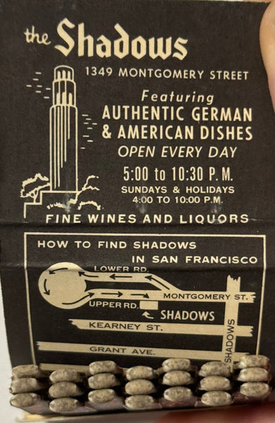 "The Shadows" San Francisco, CA Vintage Feature Matchbook