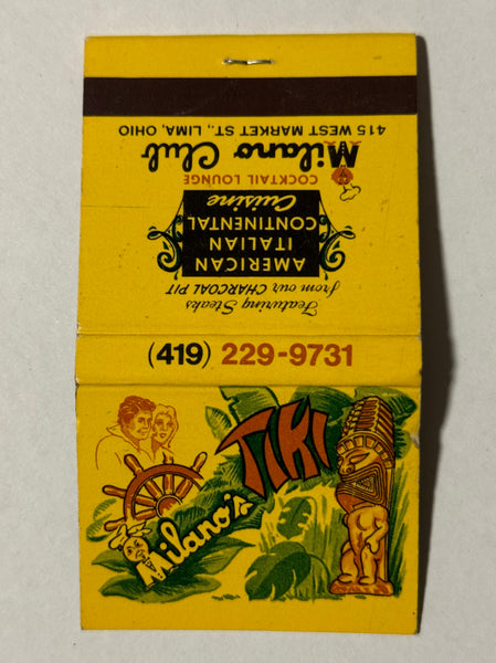 "Milano Club" Lima, OH Vintage Feature TIKI Matchbook