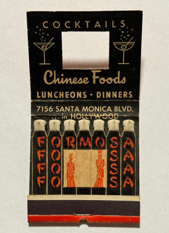 "Formosa" Hollywood, CA Vintage Feature Matchbook with a Knot Hole