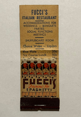 "Fucci’s Italian Restaurant" Newark, NJ Vintage Feature Matchbook