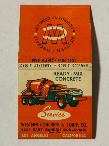 "Western Concrete & Equipment Company" Los Angeles, CA Vintage Feature Matchbook