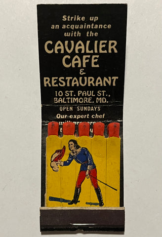 "The Cavalier Restaurant" Baltimore, MD Vintage Feature Matchbook