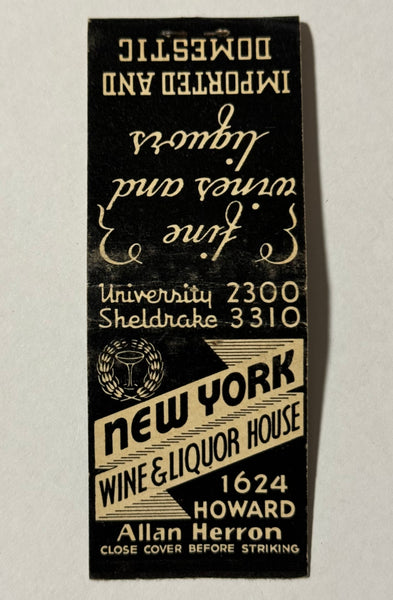 "New York Wine & Liquor House" Chicago, IL Vintage Feature Matchbook #2