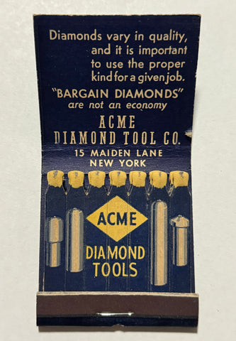 "Acme Diamond Tool Company" New York, NY Vintage Feature Matchbook