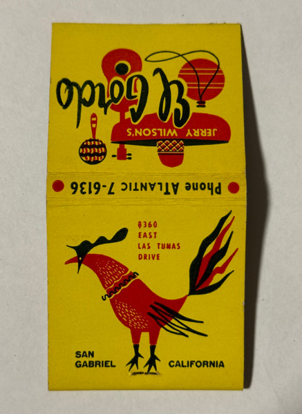 "Jerry Wilson’s El Gordo" San Gabriel, CA Vintage Feature Matchbook