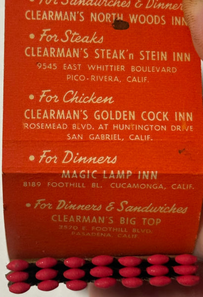 "Clearman’s Steak’n Stein Inn" Pico Rivera, CA Vintage Feature Matchbook