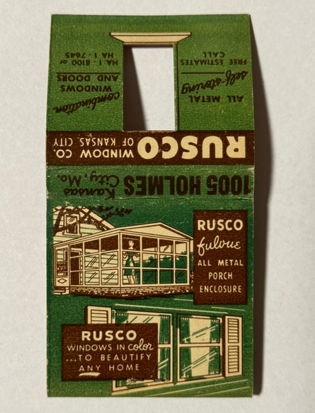 "Rusco Window Company" Kansas City, MO Vintage Feature Matchbook w/ Knothole Cover