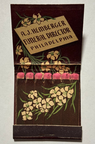 "A.J. Hemberger Funeral Director" Phila, PA  Vintage Feature Matchbook