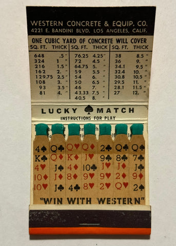 "Western Concrete & Equipment Company" Los Angeles, CA Vintage Feature Matchbook