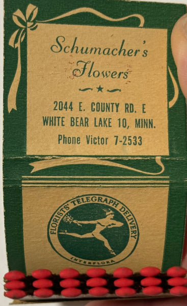 "Schumacher’s Flowers" White Bear Lake, MN Vintage Feature Matchbook