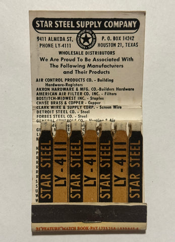 "Star Steel Supply Company" Vintage Feature Matchbook