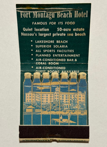 "Fort Montagu Beach Hotel" Nassau, Bahamas Vintage Feature Matchbook