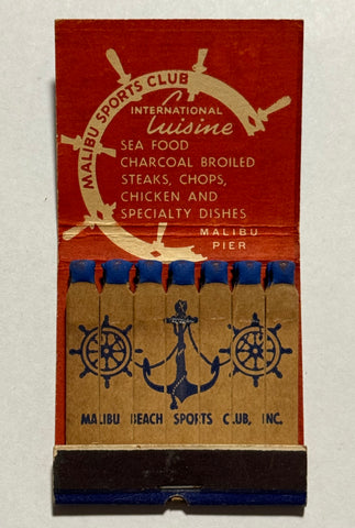 "Malibu Sports Club" Malibu Pier, CA Vintage Feature Matchbook