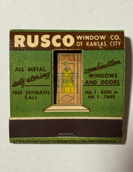 "Rusco Window Company" Kansas City, MO Vintage Feature Matchbook w/ Knothole Cover