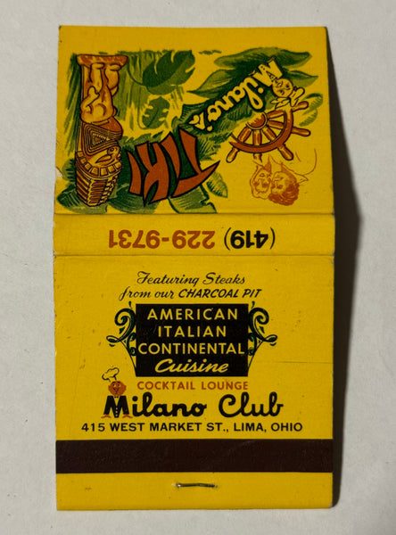 "Milano Club" Lima, OH Vintage Feature TIKI Matchbook