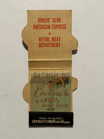 "Springfield Steak House" Springfield, NJ Vintage Feature Contour Matchbook