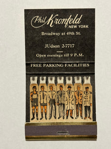 "Phil Kronfeld NYC Clothier" Vintage Feature Matchbook